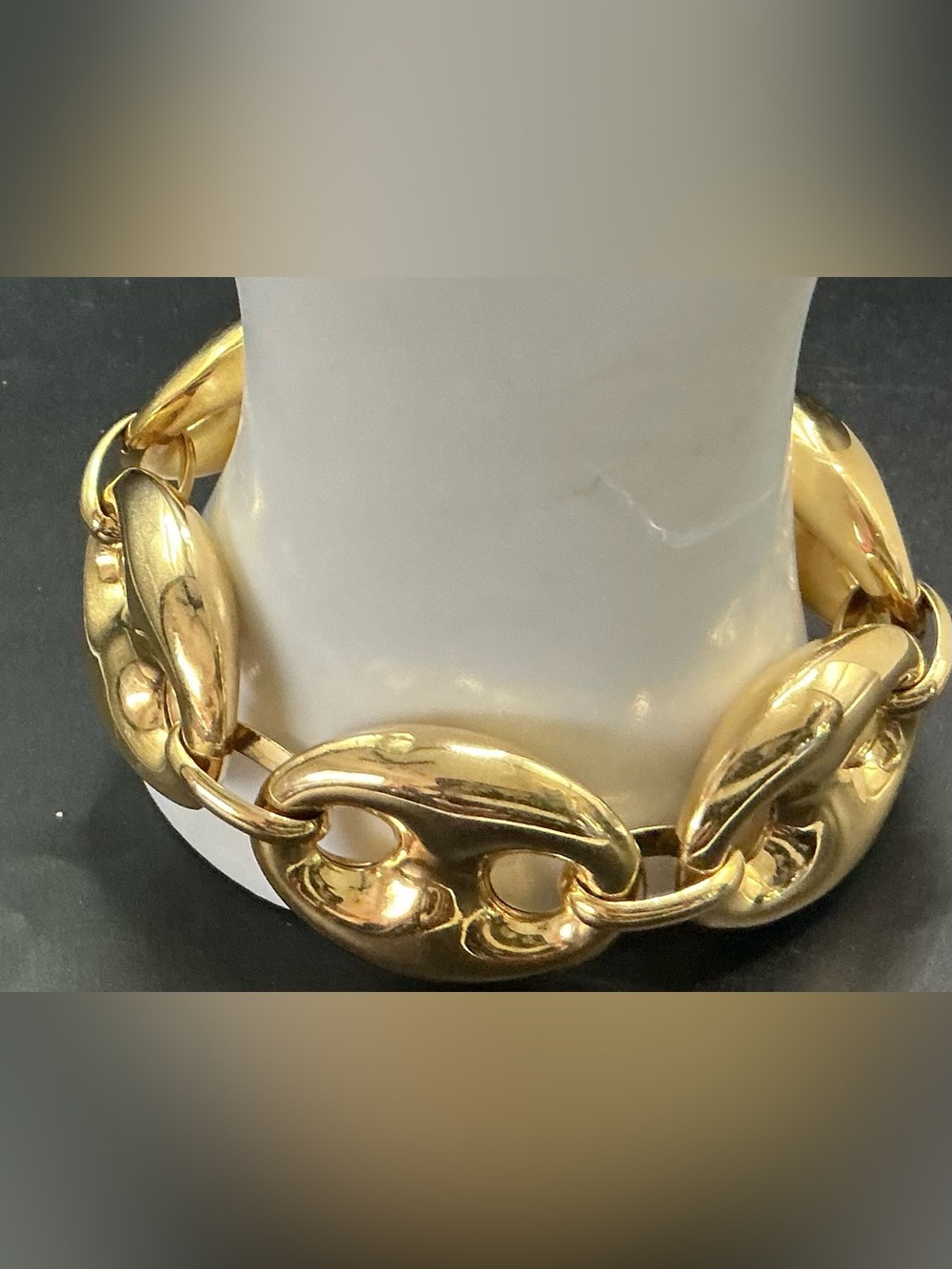 DYADEMA POLISHED GOLD TONE CHINKY LINK STATEMENT BRACELET - Picture 2 of 3